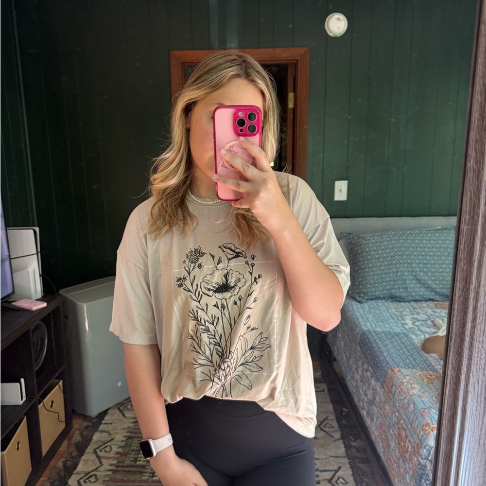 Floral Graphic Beige T-Shirt